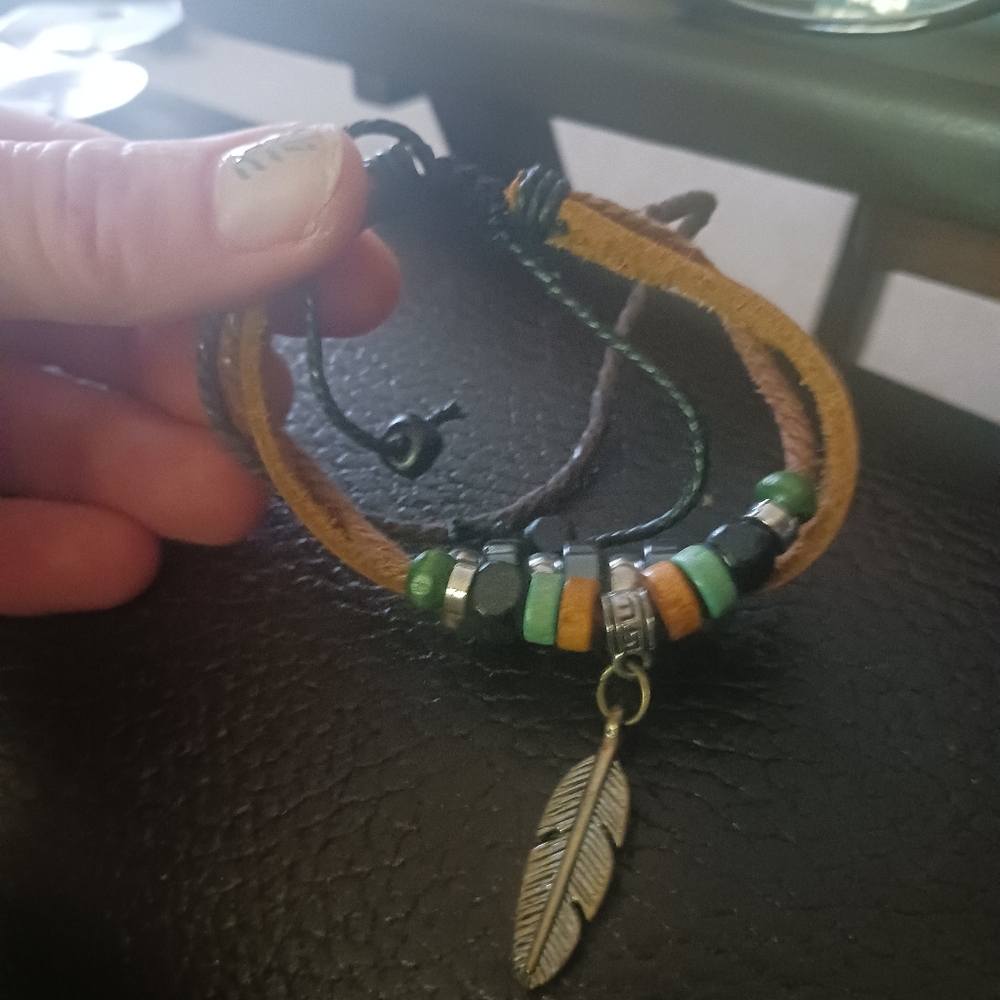 Bohemian Leather Bracelet with Feather Charm